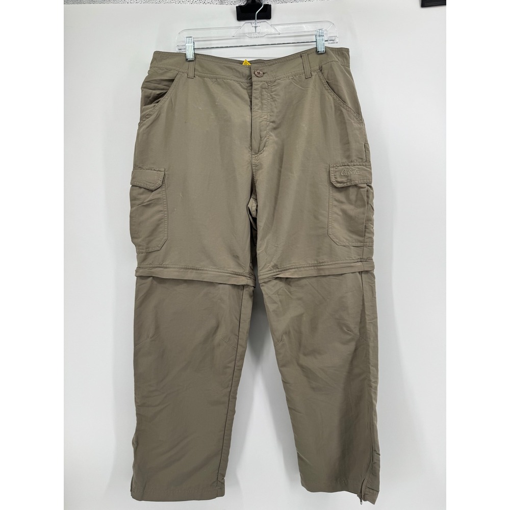 Cabelas Mens Convertible Cargo Pants Khaki 36x30 Hiking Fishing Zip Off Shorts